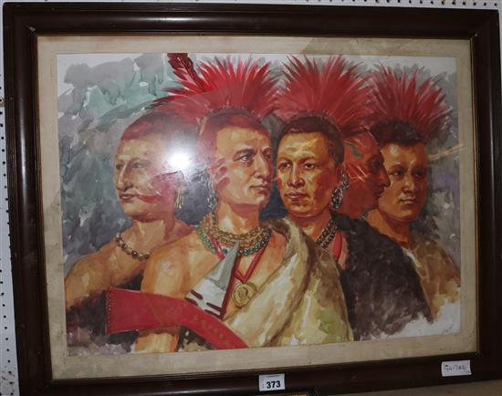 Signed watercolour of North American Indians(-)